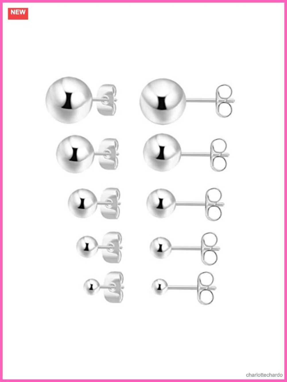 Sterling Silver Ball Stud Earrings Multi-Pack 5 Pairs Hypoallergenic